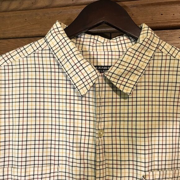 Vtg. Polo Jeans Company Ralph Lauren Loop Collar Men's XL Cream Plaid LS Shirt - Picture 4 of 13